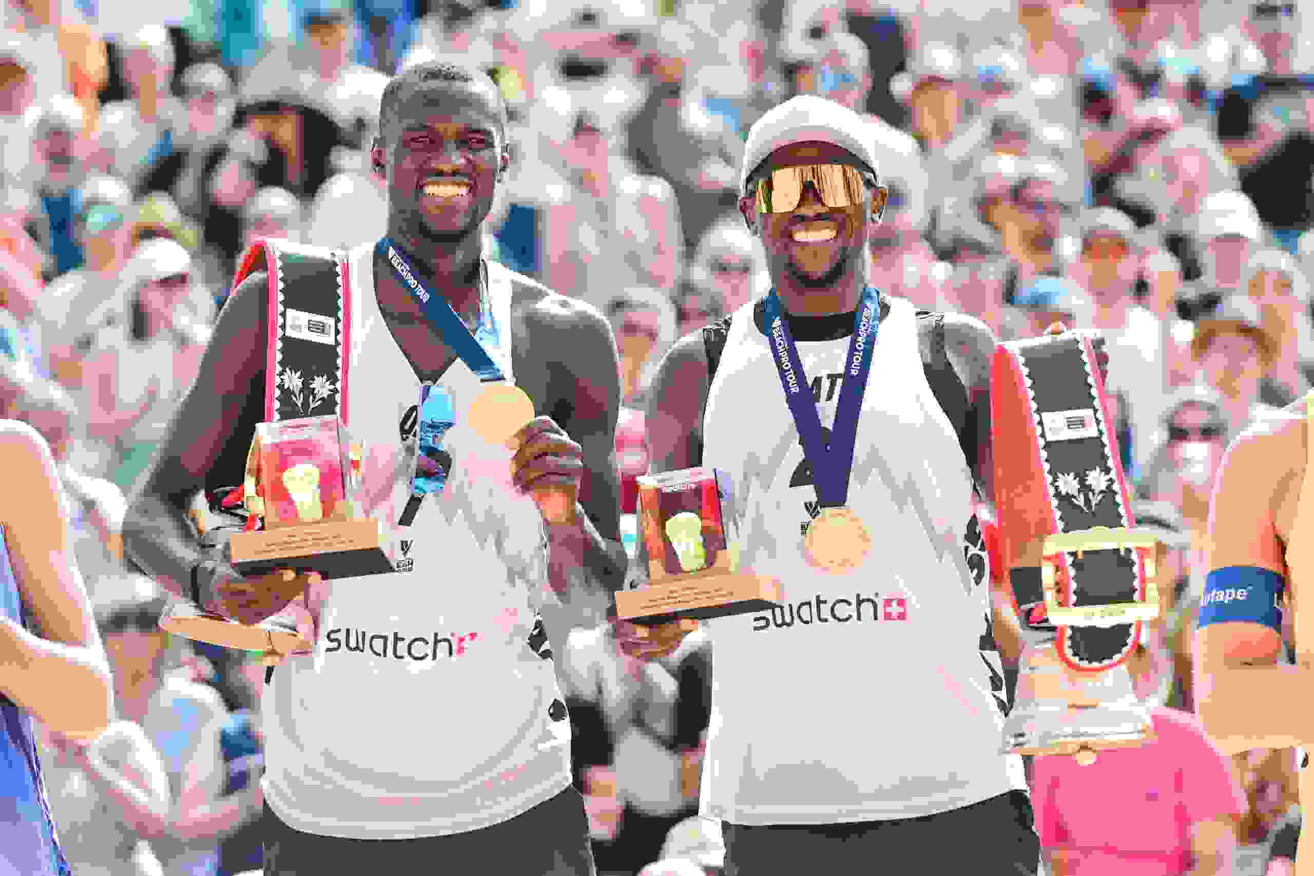 Cherif Ahmed, winners, podium, medal ceremony, medals, cowbells, cheer