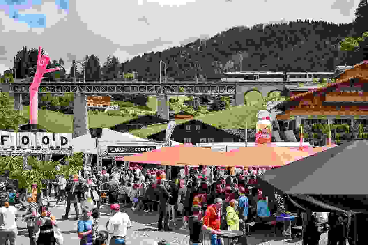 beach village, atmosphere, booths, fans, train, getting there